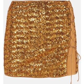 OsÃ©ree Feather-trimmed sequined miniskirt - gold - L