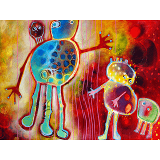 Lærredstryk - Pet With It's Pets - Susse Volander - Str: 90 x 120 Cm