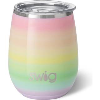 Swig Life 14oz Stamless Wine Cup Isoleret vin tumbler med låg rustfrit stål rejse tumbler (over regnbuen)