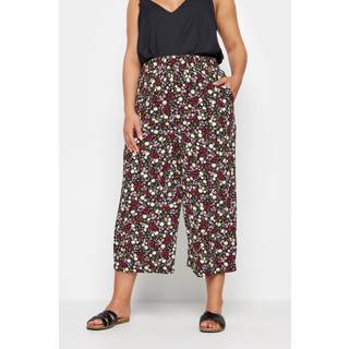 Yours Curve Yours Curve Black Ditsy Floral Print Wide Leg Cropped Trousers