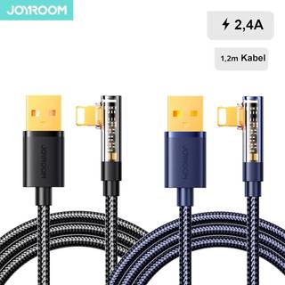 Joyroom USB-kabel med vinklet USB til Lightning-kabel 2,4A 1,2 m - Blå