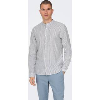 ONLY & SONS Caiden LS Mao Stripe Linen Shirt Dark Navy