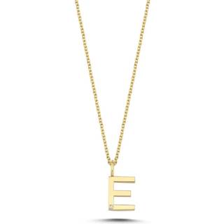 Bogstav vedhæng i 14 kt guld med 0,005ct. 9,5 mm - E