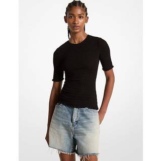 MK Smocked Georgette Shirt - Black - Michael Kors - XL