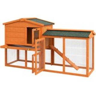 PawHut 2 Tier Rabbit Hutch with Run and Ramp for 1-2 rabbits, Rabbit Cage with Slide-out Tray for Garden, Yard, Orange Aosom UK