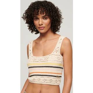 Superdry Superdry Cream Lace Up Crochet Cropped 100% Cotton Vest Top