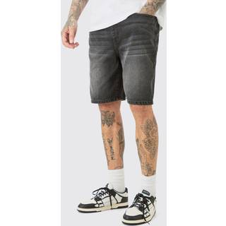 Mens Tall Elasticated Waist Relaxed Fit Denim Shorts In Washed Black