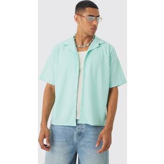 Mens Aqua Short Sleeve Ribbed Boxy Shirt