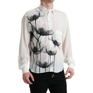Dolce & Gabbana Hvid Floral Collared Kjole Silke Shirt