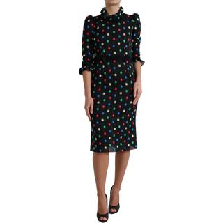 Dolce & Gabbana Sort Polka Dot Ruffle Bomuld Midi Kjole