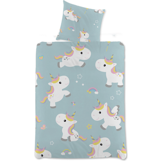 Enhjørning sengetøj - 140x200 cm - Unicorn og regnbue børnesengetøj - 2 i 1 design - Sengesæt i 100% bomuld