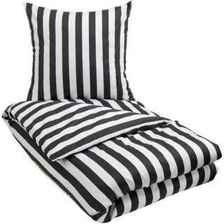 Stribet sengetøj til dobbeltdyne - 200x220 cm - Blødt bomuldssatin - Nordic Stripe - Mørkegråt og hvidt sengesæt