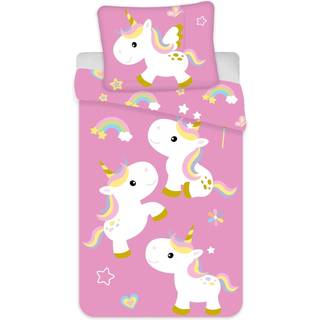 Enhjørning sengetøj - 140x200 cm - Unicorn børnesengetøj - 2 i 1 design - Sengesæt i 100% bomuld