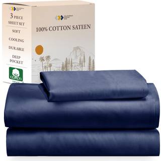 Californien design den blød 100% bomuld Twin XL Sheet Set Twin XL Sheet Set med Sateen Weave Cooling Sheets - Navy Blue