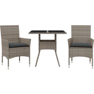 Spisebordssæt Til Haven 3Dele M. Hynder Polyrattan Og Glas Sort - 2 / Grå