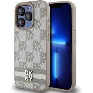 iPhone 15 Pro DKNY Ternet Mønster og Stribe Cover - Beige