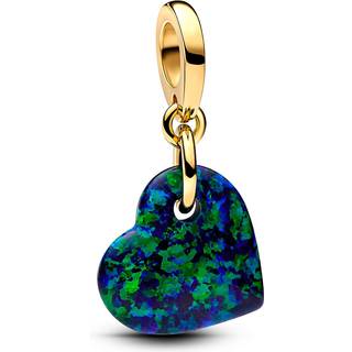 Pandora - Opal lignede hjerte i grønt med forgyldt ophæng - 763348c01