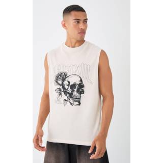 Mens Stone Gothic Renaissance Skull And Rose Waffle Printed vest