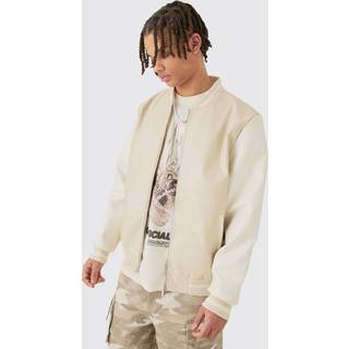 Mens Plain PU Varsity Jacket In Beige