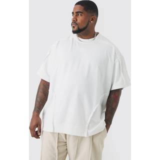 Mens White Plus Oversized Extended Neck Distressed Seam T-shirt