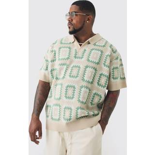 Mens Sage Plus Oversized Revere Crochet Polo