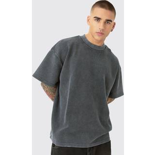 Mens Charcoal Oversized Washed Heavyweight Waffle T-shirt