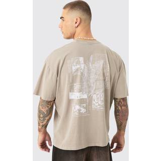 Mens Taupe Oversized Wash Stencil Back Print T-shirt