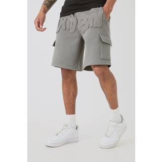 Mens Charcoal Oversized Limited Edition Applique Cargo Shorts