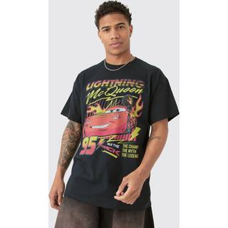 Mens Black Oversized Pixar Cars Lightning License T-shirt