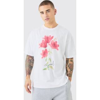 Mens White Oversized Blurred Floral Print T-shirt