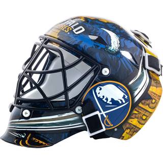NHL Buffalo Sabres Team Logo Mini Hockey Måliemaske med sag - Samlibærelig målmaske med officielle NHL -logoer og farver