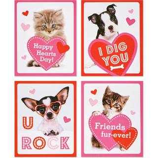 Amerikanske hilsener Valentinsdagskort til b?rnev?relse med klisterm?rker hvalpe og killinger (40-t?lling)