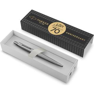 Parker Jotter Kuglepen | Special Edition | 70 års jubilæum rustfri stål krombeklædning | Blå blækpatron | Gaveæske