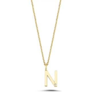 Bogstav vedhæng i 14 kt guld med 0,005ct. 9,5 mm - M