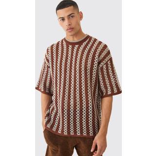 Mens Chocolate Oversized Open Stitch Stripe T-shirt