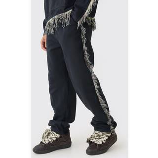 Mens Black Frayed Baggy Fit Trousers