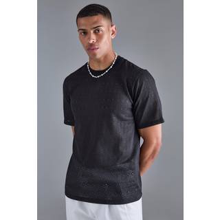 Mens Black Diamond Crochet T-shirt