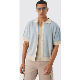 Mens Blue Oversized Boxy Two Tone Rib Knit Shirt