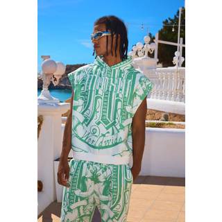 Mens Green Oversized Boxy All Over Printed Interlock Hoodie