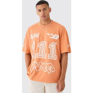 Mens Orange Oversized Boxy Limited Moto Graphic T-shirt