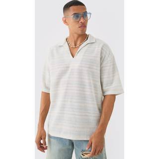 Mens Blue Overhead V Neck Woven Stripe Shirt