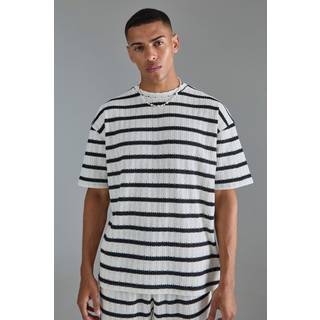 Mens Black Oversized Textured Stripe T-shirt