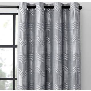 Lysegrå og sølvfarvet 100% blackout jacquard geometrisk mønster gardiner 52 tommer brede 84 tommer længde 2 paneler termisk isoleret støj Reducer