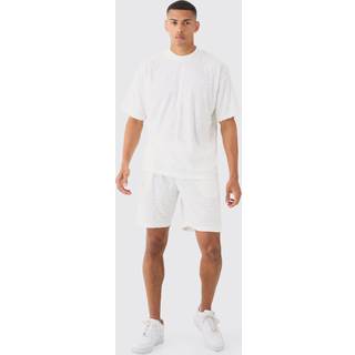 Mens White Oversized Burnout Towelling Jacquard T-shirt & Short Set