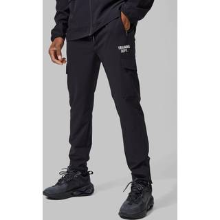 Mens Black Active Training Dept Tapered Cargo Joggers
