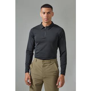 Mens Black Man Active Long Sleeve Golf Slim Fit Polo