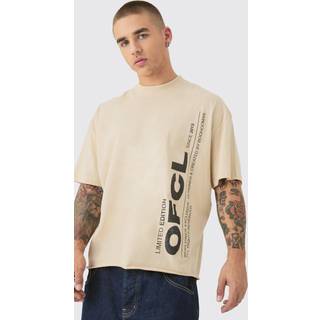 Mens Sand Oversized Boxy Heavyweight OFCL Text Graphic T-shirt