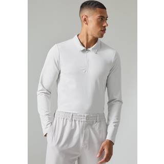 Mens Light Grey Man Active Long Sleeve Golf Slim Fit Polo