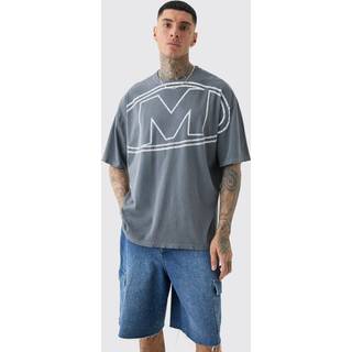 Mens Charcoal Tall Distressed Oversized Overdye Logo Graphic T-shirt