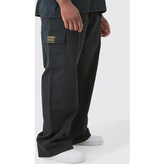Mens Black Plus Elasticated Waist Twill Relaxed Fit Cargo Tab Trouser